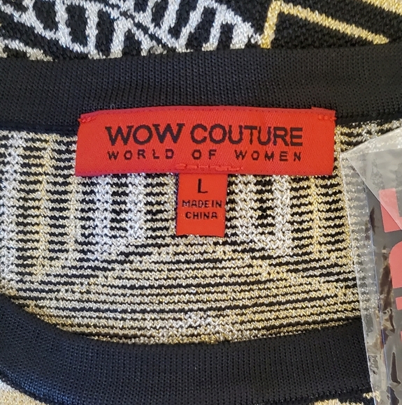 NWT WOW COUTURE Black & Gold Jacquard Crop Two-Piece Knit Bodycon Skirt Set - Picture 2 of 7